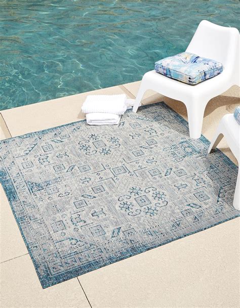 Teal 10 X 10 Outdoor Aztec Square Rug Esalerugs