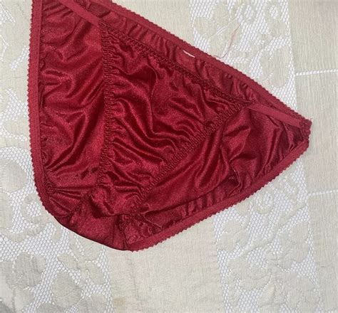 Vintage Red Satin Panty Second Skin String Thong Bikini Unbranded Silky Panties Ebay
