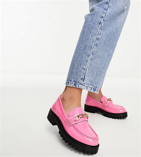 Asra Exclusive Freya Chunky Loafers In Pink Patent With Gold Trim