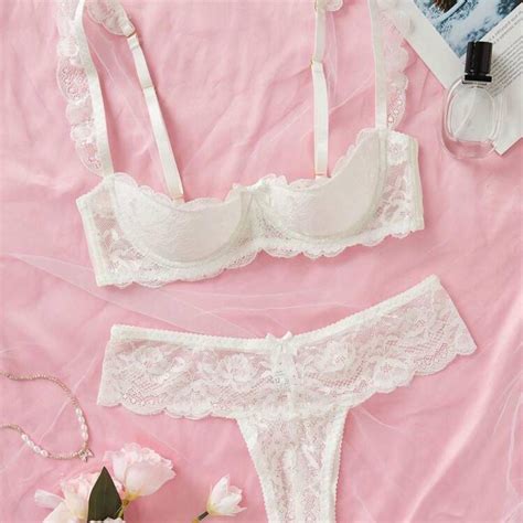 White Floral Lace Lingerie Set Size Large Brand Depop