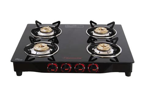 Butterfly Smart 4 Burner Gas Stove Glass Black Kitchenwarekart