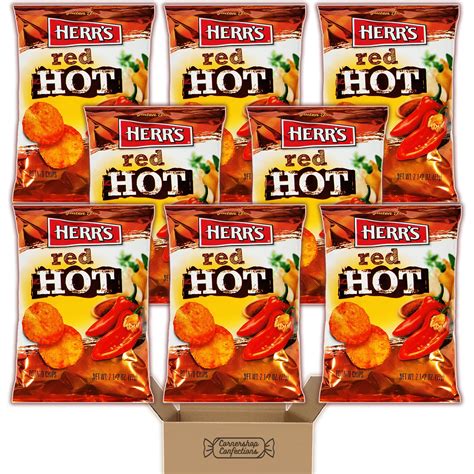 Herr S Red Hot Flavored Potato Chips 8 Bag Bulk Pack 8 Individually Sealed Bags Of Red Hot
