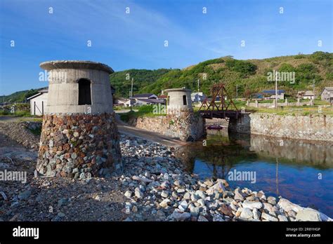 Sado Gold Mine Oma Port Truss Bridge And Crane Pedestal Stock Photo Alamy