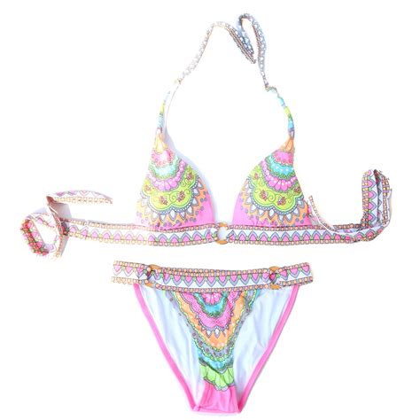 2019 Women Bikini Pink Print Bikinis Swimsuit Vintage Swimming Suit Female Bathing Suit Sexy