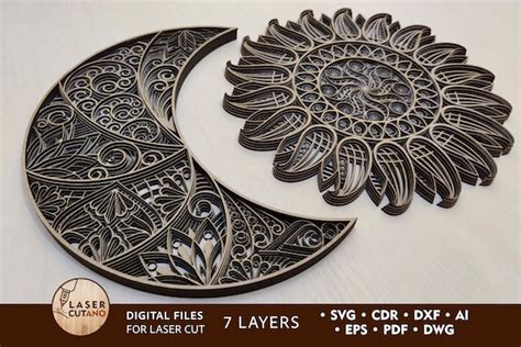 Multilayer Laser Cut Files The Sun And The Moon Designs Etsy