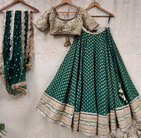 Green And Nude Lehenga Set Priti Sahni East Boutique Lehenga Indian Fashion Lehenga