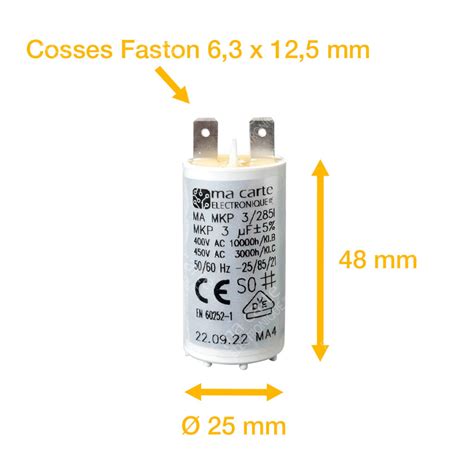 Condensateur Uf F D Marrage Permanent Pour Moteur Cosses Faston