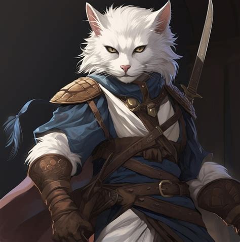 Premium AI Image | A drawing of a white cat with a sword in his hand