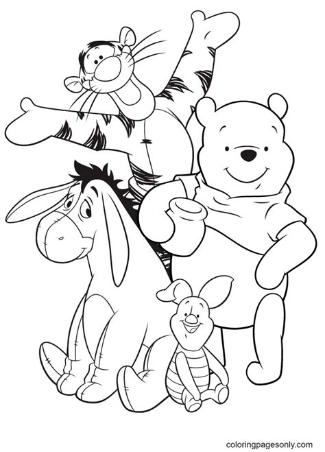 Coloring Page Of Winnie The Pooh Piglet Eeyore And Tigger Disney The