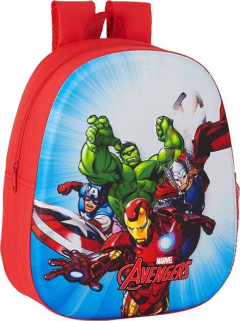 Mochila Safta Avengers 3D 2022 Vermelha 33X27X10Cm Adaptável A Carro