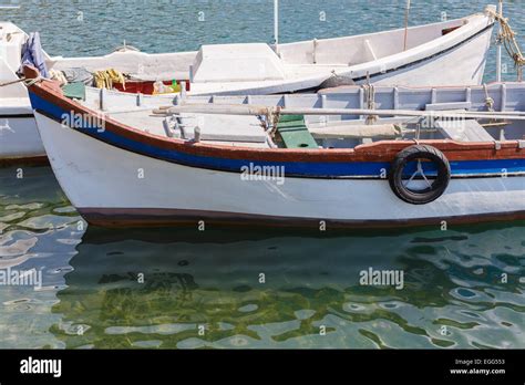 Two Old Wooden Painted White Rowboat Closeup Stock Photo Alamy