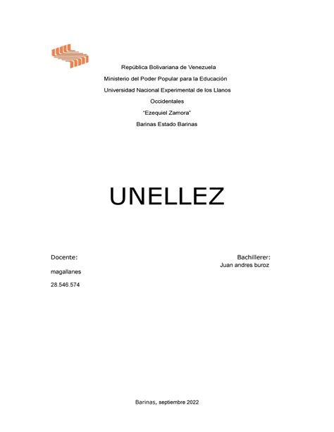 Portada para trabajos unellez República Bolivariana de Venezuela