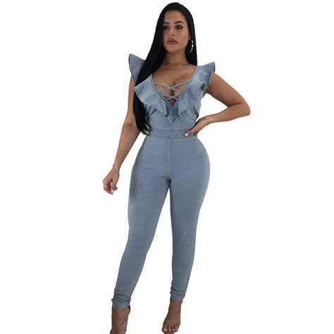 New Arrival 2017 Sex Jumpsuits Jeans European Style Women Jumpsuit Denim Overalls Shirt Rompers