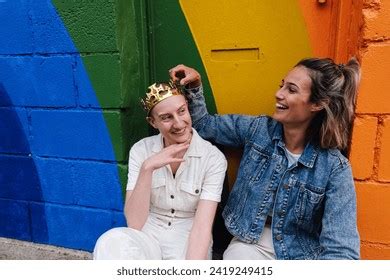 Happy Gay Couple Sitting Together Front Stock Photo 2419249415 Shutterstock
