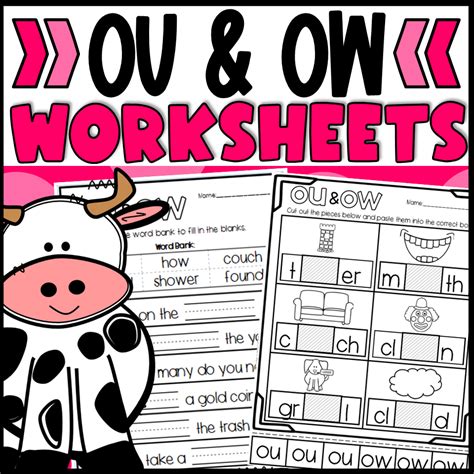 ou  ow worksheets cut  paste sorts cloze read  draw