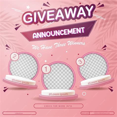 Premium Vector | Giveaway winner announcement social media post template 