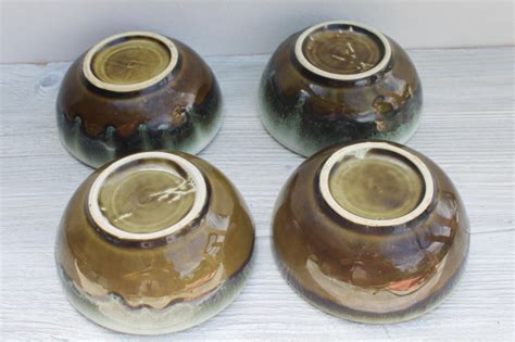 Vintage Pfaltzgraff Gourmet Copper Green Drip Glaze Pottery Set Of