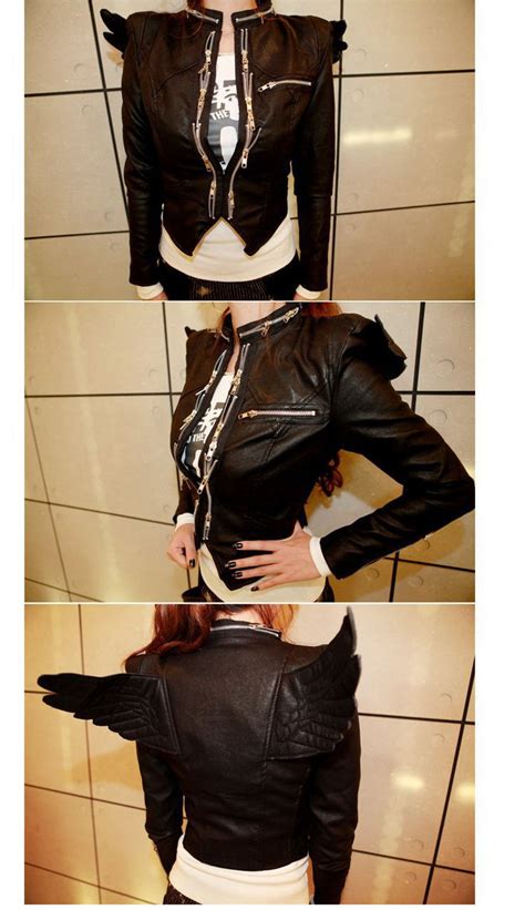 Купить Новый женский панк-3d обратно ангел крылья фронт молнии пу ...