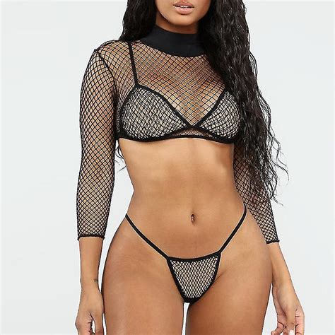 In X Lange Mouwen Crop Top Sexet Mesh Bikini Micro Bikini Hoge Cut Badpak Vrouwelijke Plus