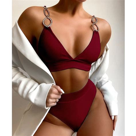 Lilgiuy Hawaiian Swimsuit For Women Charming Solid With Chest Pad Without Underwire Bikini Two