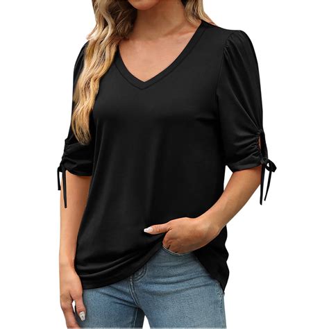 Posijego Summer Tops For Women Plain Short Sleeve Shirts Casual V Neck