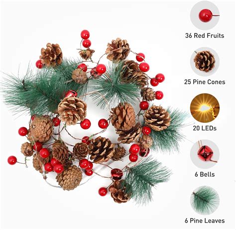 Buy Christmas Pine Cones String Lights 59ft 20 Led Pine Needles Red