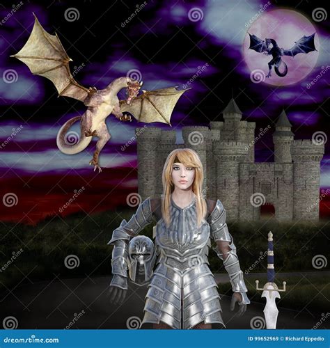 3d Illustration Of The Warrior Princess Dragon Slayer Stock
