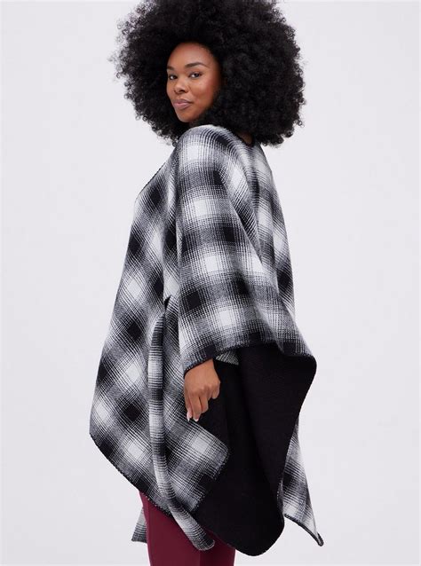 Plus Size Reversible Ruana Plaid Black And White Torrid