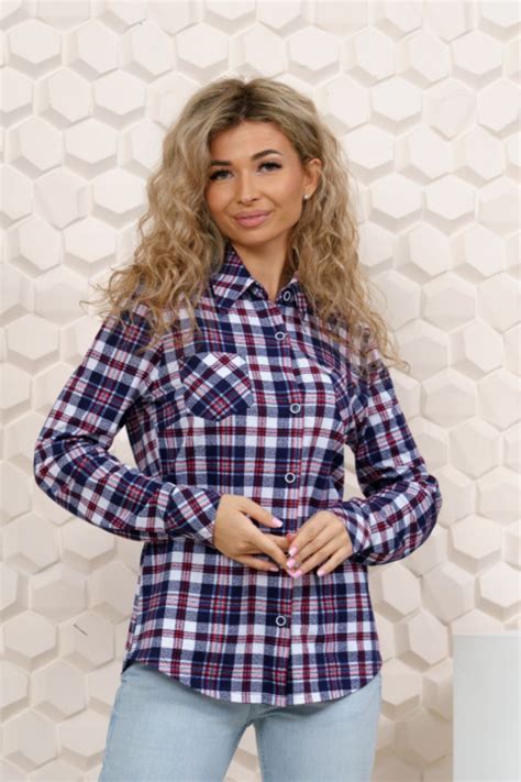 Рубашка женская на пуговицах М-135 кулирка (р-ры: 42-62) красный-синий ...