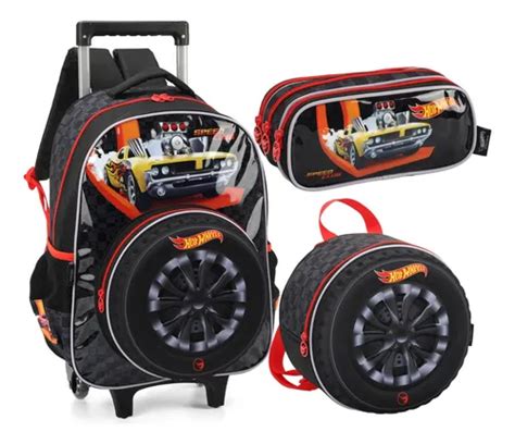 Kit Mochila Rodas Menino Lancheira Estojo Hot Wheels Pneu Parcelamento Sem Juros