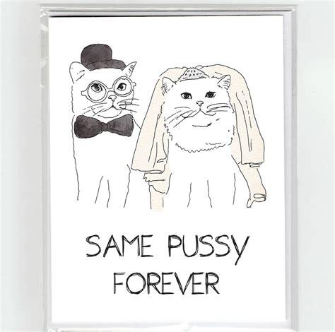 Cat Wedding Same Pussy Forever Greeting Card Funny Joke Pun Love Couple Cat Wedding Card