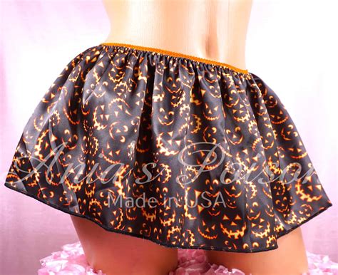 anias sissy satin halloween jack  lantern smiles  size mini skirt