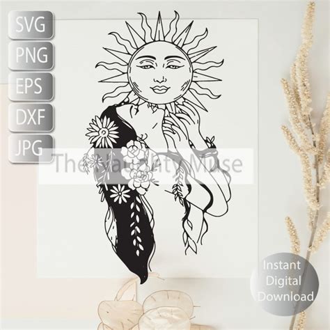Boho Floral Woman Svg Mystical Nude Woman Svg Mystical Line Art Svg Png Eps Dxf