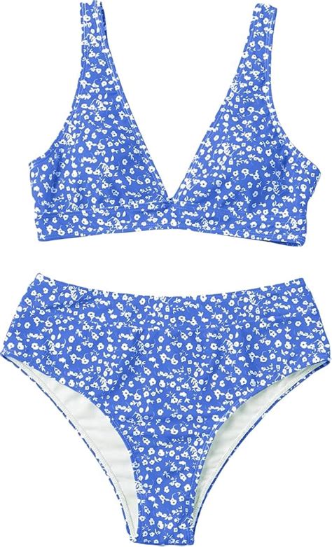 Amazon Floerns Women S High Waist Bikini Swimsuit Floral Print V