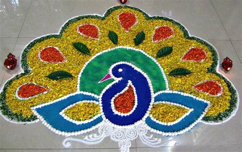 Peacock Rangoli Design Simple Peacock Rangoli Diwalifestival Org