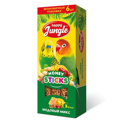 Лакомства для птиц Happy Jungle 6 палочек медовый микс 3 вкуса - купить ...