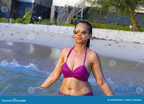 Woman And Bikini Pretty With Sunshine On Water Stock Photo Image Of