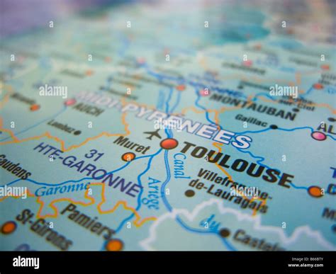 map france showing toulouse surrounding areas stock photo