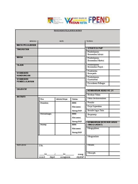 Rancangan Pelajaran Harian Template Kosong Pdf