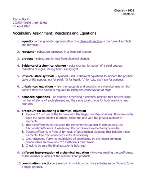 Ch8 Vocab Chemistry 1405 Chapter 8 Rachel Rodin 2023 SP CHEM 1405 23