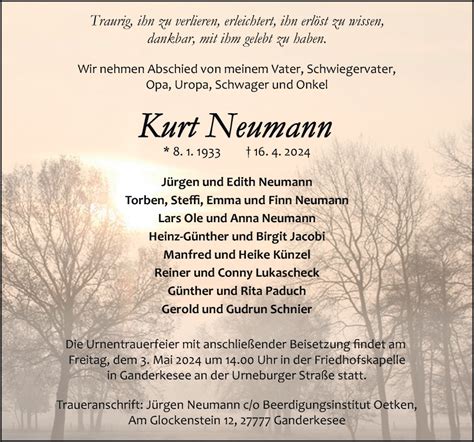 Traueranzeigen Von Kurt Neumann Noz Trauerportal