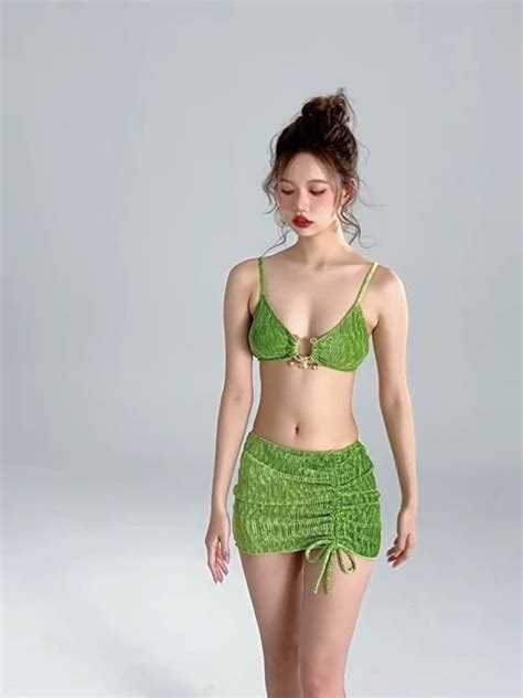 ONLY Swimsuit Women S Split Bikini Three Piece Solid Color Sexy Swimsuit Fashion Spice Girls