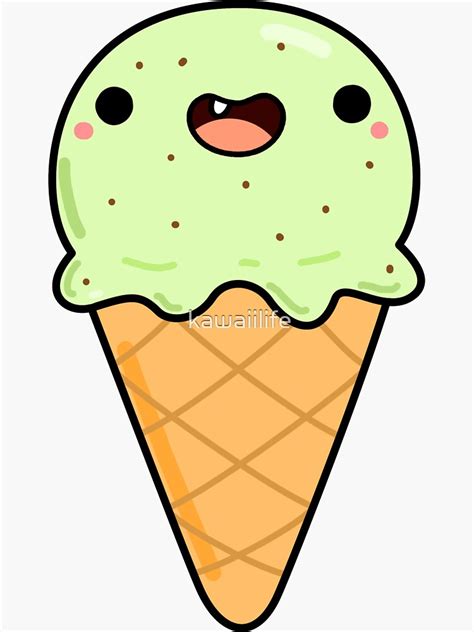 Kawaii Mint Chip Ice Cream Cone Sticker By Kawaiilife Redbubble