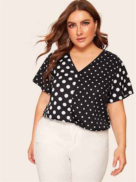 Plus V Neck Polka Dot Print Top Polka Dots Fashion Tops Fashion