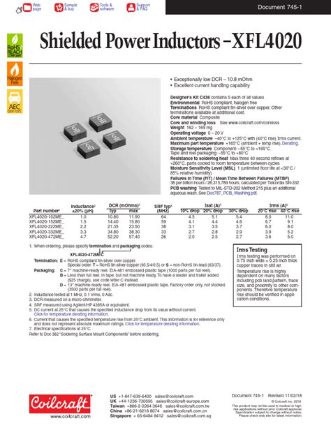 XFL4020 222ME Datasheet PDF Coilcraft