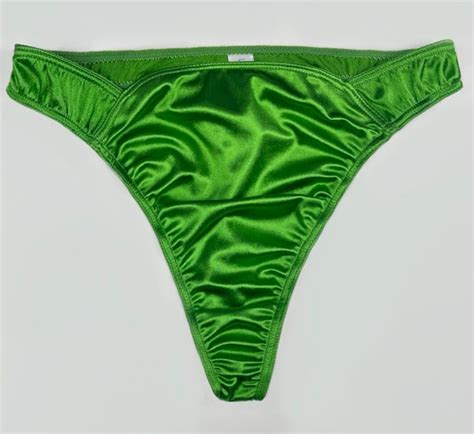 High Leg Satin Thong Bikini Green Etsy