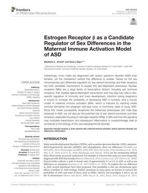 PDF Estrogen Receptor β as a Candidate Regulator of Sex Differences in the Maternal Immune
