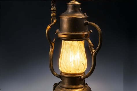 Premium AI Image Vintage Brass Oil Lamp Patinated And Illuminating