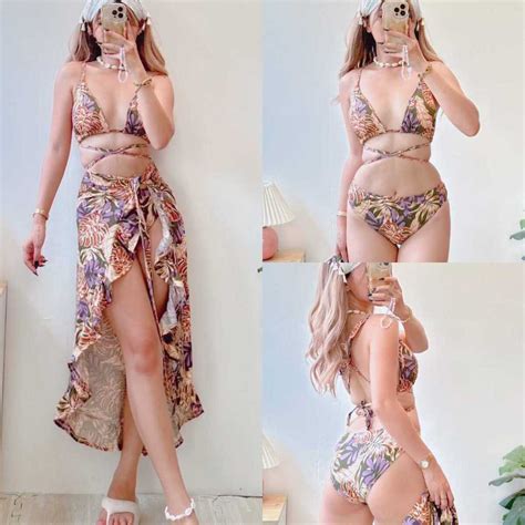 Summer Beach Sexy Split Skirt Three Piece 3in1 Bikini Swimsuit Swimwear Shopee Philippines
