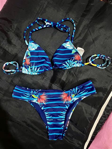 Roxy Bikini Set Blue Summer Beach Bali Fesyen Wanita Pakaian Wanita Lainnya Di Carousell